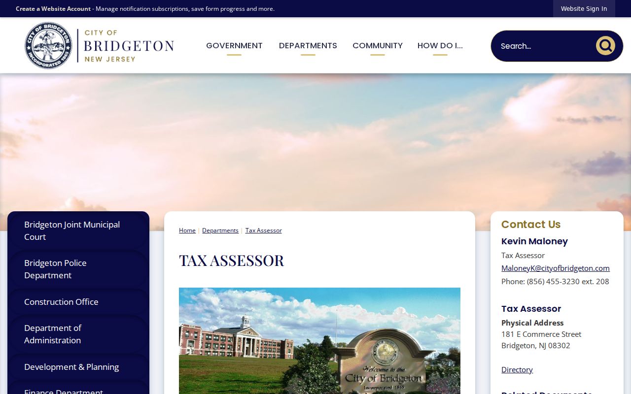 Bridgeton residents directory reference, Bridgeton Tax Assessor page