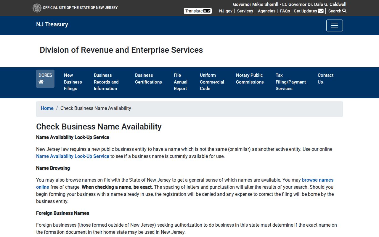 Bridgeton residents directory reference, New Jersey business-name search guidance