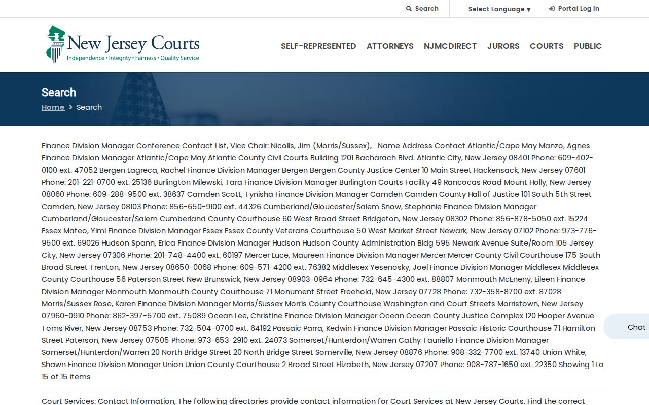 Bridgeton residents directory reference, New Jersey Courts search gateway